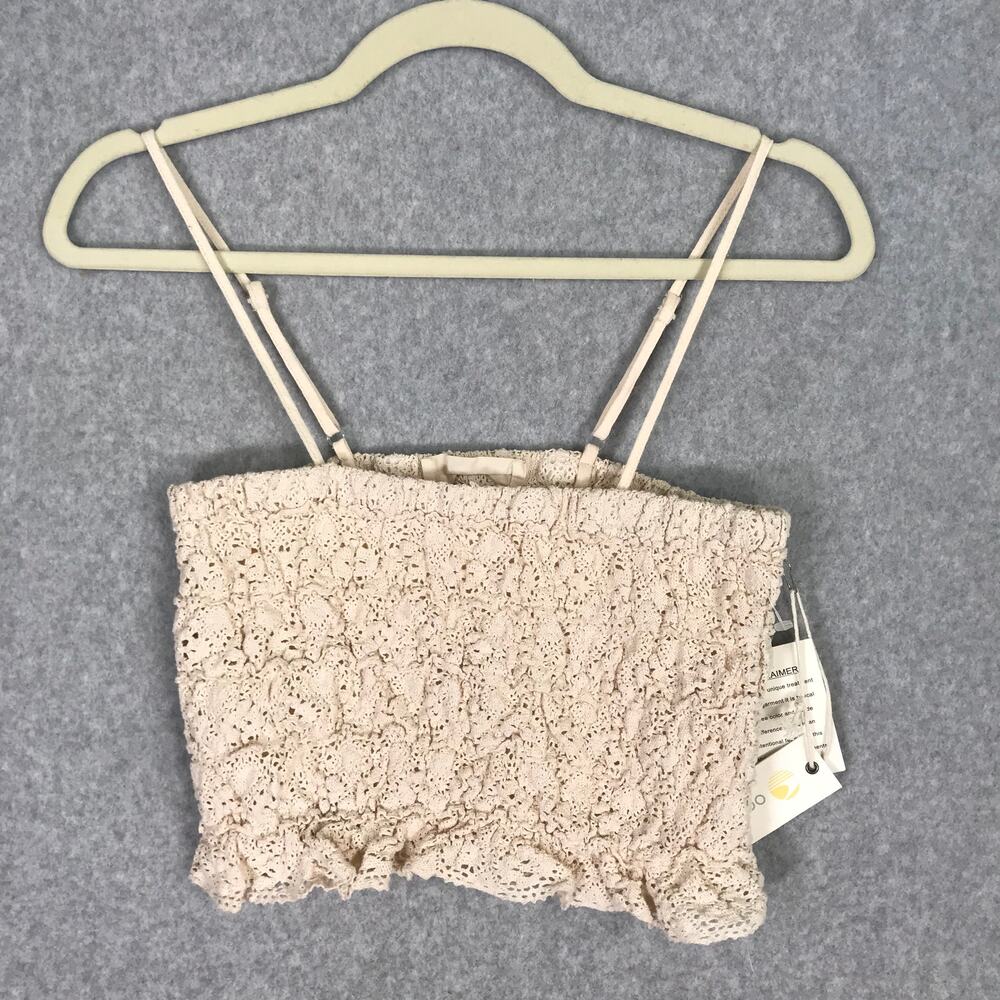 Smocked Crochet Crop Tank Top Medium Cream Milkmaid‎ Feminine Vacation Cottage